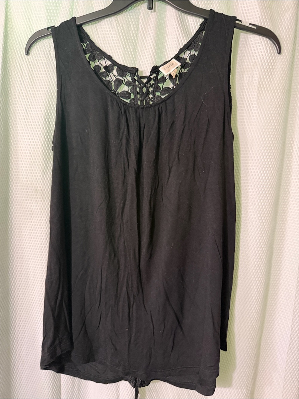 Cupio Black Sleeveless Tank with Lace Yoke